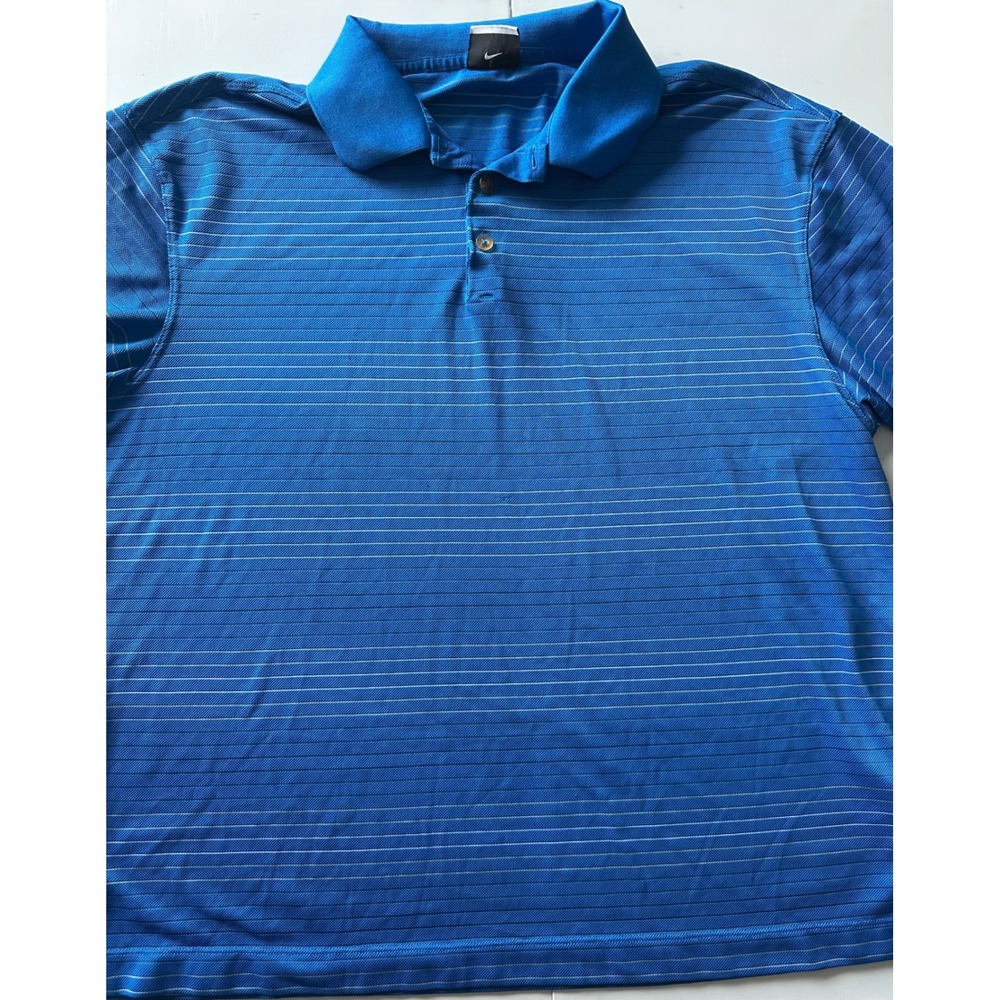 Nike Golf Fit Dry Blue Striped Polo Shirt Mens XL Short Sleeve Swoosh Logo